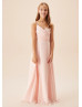 Adjustable Spaghetti Straps Petal Ruched Chiffon Junior Bridesmaid Dress